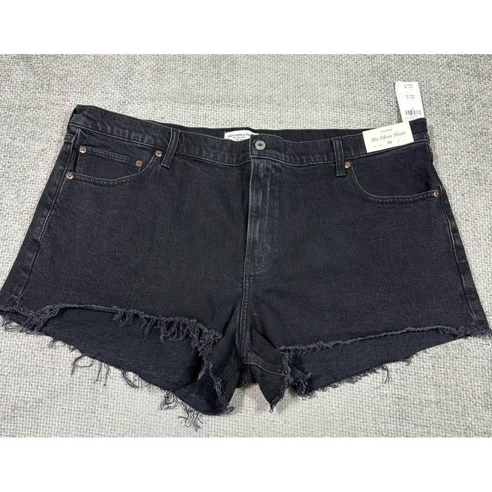 Abercrombie & Fitch Jean Shorts Womens‎ 35 Black The Mom Short High Rise NEW